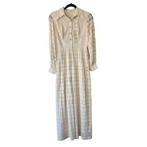 Vintage 60s Cream Lace Maxi Dress Size Small